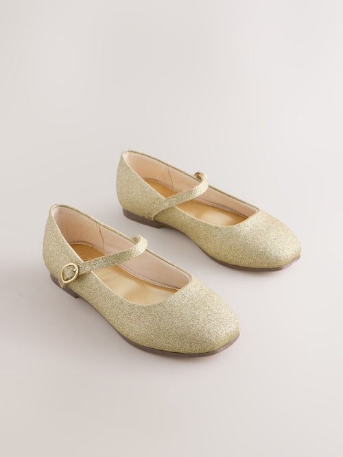 Gold Glitter Wide Fit (G) Mary Jane Occasion Shoes