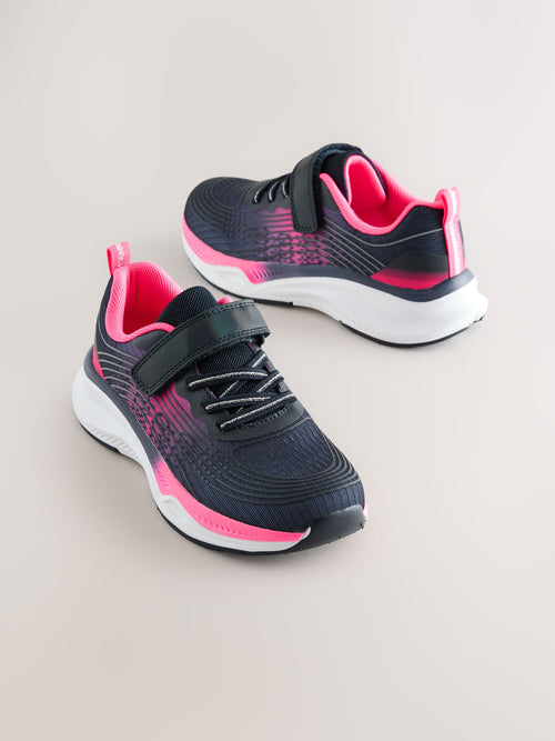 Navy/Pink Wide Fit (G) Elastic Lace-Up Trainers