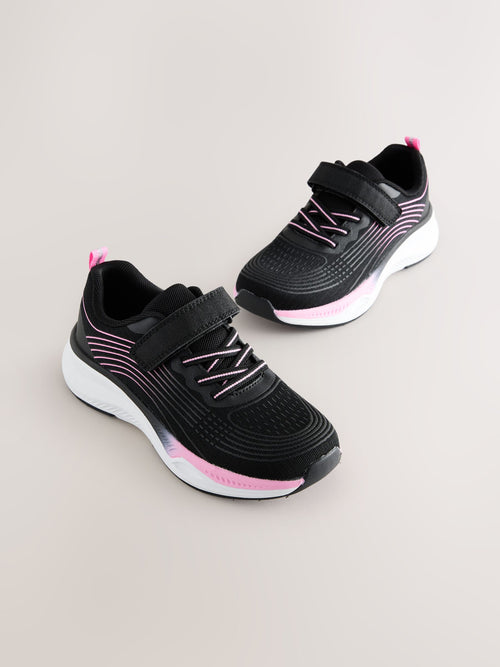 Black/Pink Wide Fit (G) Elastic Lace-Up Trainers