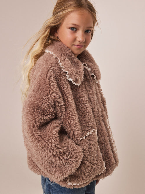 Neutral Brown Teddy Collared Jacket (3-16yrs)