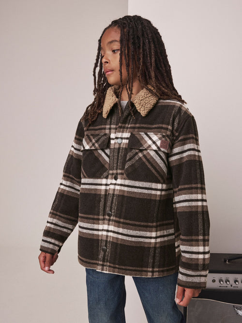 Chocolate Brown Check Borg Lined Shacket (3-16yrs)