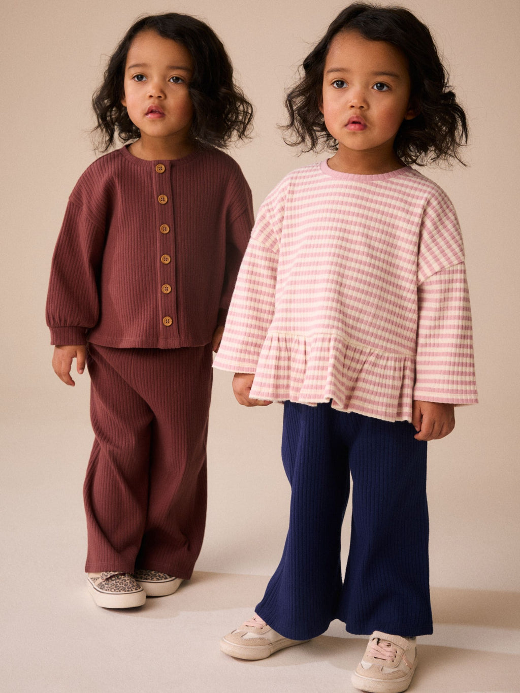 Neutral Pink Ribbed Peplum Tops 3 Pack (3mths-7yrs)