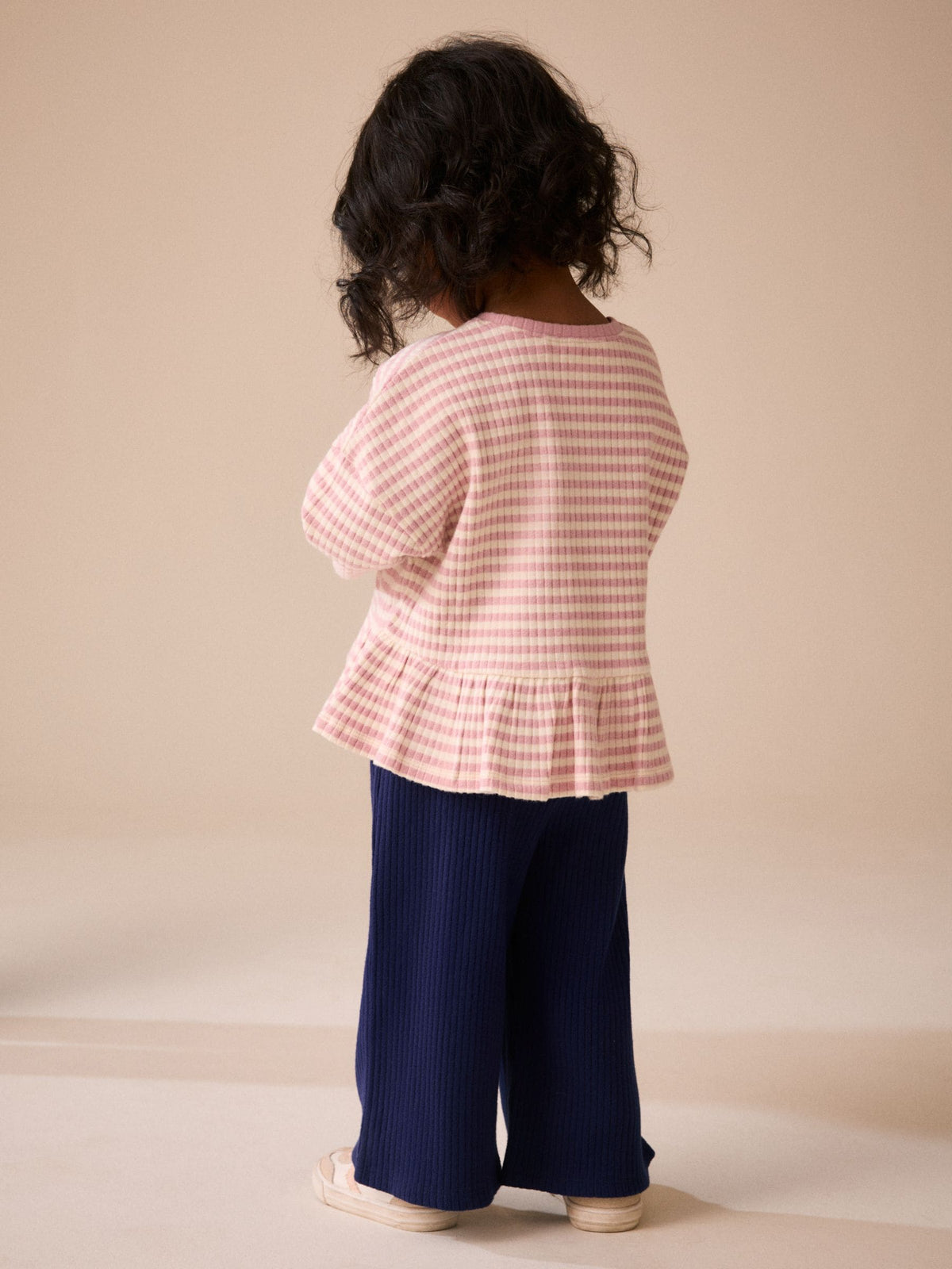 Neutral Pink Ribbed Peplum Tops 3 Pack (3mths-7yrs)
