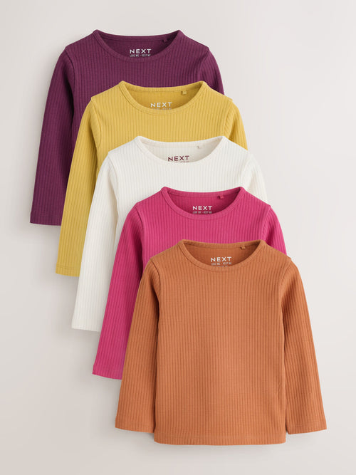 Purple/Green Long Sleeve Ribbed Tops 5 Pack (3mths-7yrs)