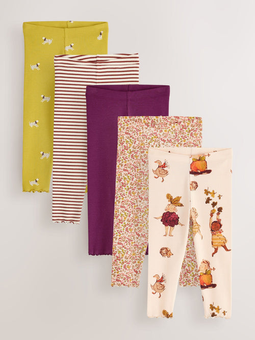 Purple Ribbed Leggings 5 Pack (3mths-7yrs)