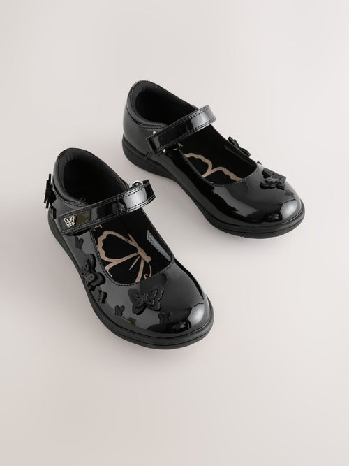 Black Patent Wide Fit (G) School Butterfly Mary Jane Shoes