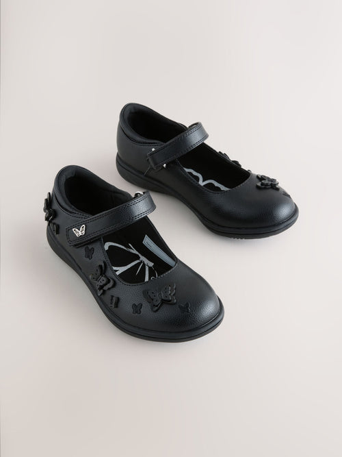Black Matt Standard Fit (F) School Butterfly Mary Jane Shoes