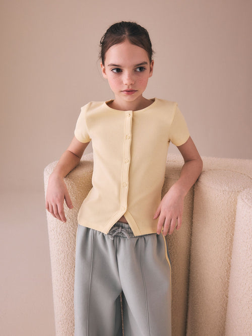 Yellow Short Sleeve Ribbed Cardigan (3-16yrs)