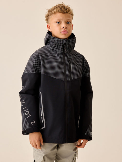 Black Grid Waterproof Fleece Lined Anorak Jacket (3-17yrs)