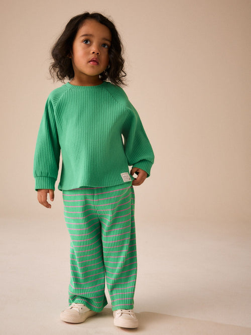 Green Long Sleeve Ribbed Raglan Top (3mths-7yrs)