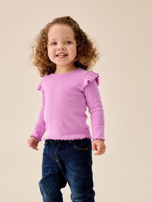 Lilac Purple Ribbed Long Sleeve Frill T-Shirt (3mths-7yrs)