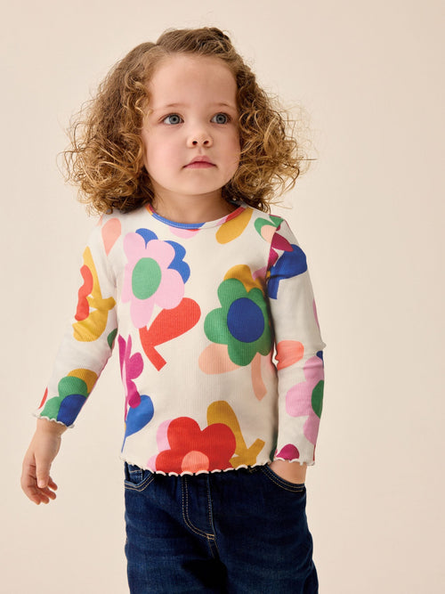 Pink Rainbow Flower Rib Long Sleeve T-Shirt (3mths-7yrs)