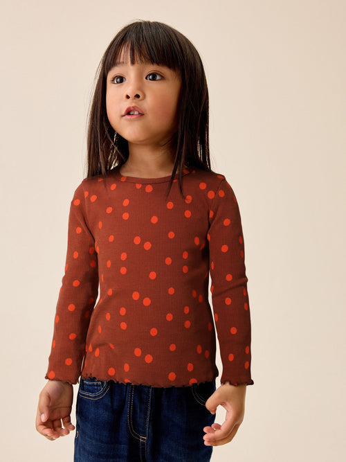 Brown Orange Spot Rib Long Sleeve T-Shirt (3mths-7yrs)