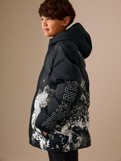 Black Mountain Graphic Waterproof Padded Coat (3-17yrs)