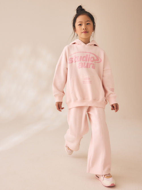Pale Pink Slogan Hoodie And Wide Leg Joggers Set (3-16yrs)