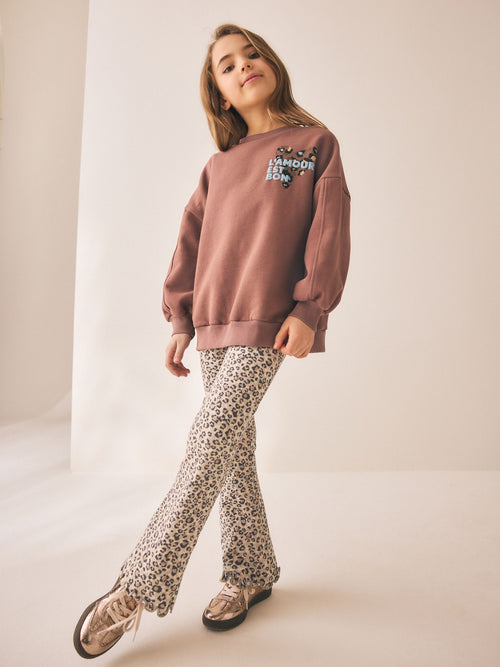 Animal Print Sweatshirt and Flare Leggings Set (3-16yrs)