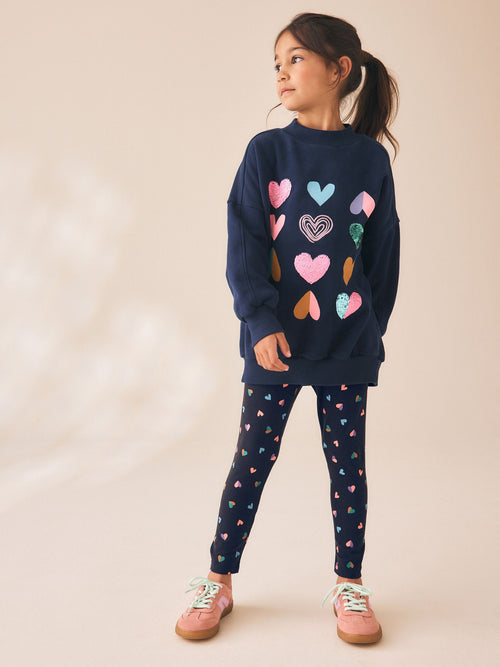 Navy Multi Heart Sweatshirt and Leggings Set (3-16yrs)