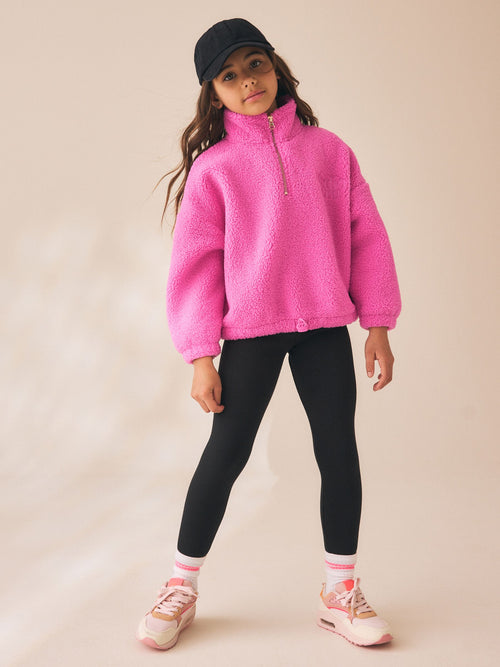Pink Cosy Lined Half Zip Borg Jacket (3-16yrs)