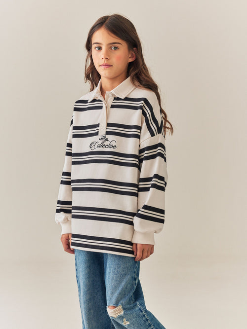 Black/Ecru Stripe Long Sleeve Rugby Top (3-16yrs)
