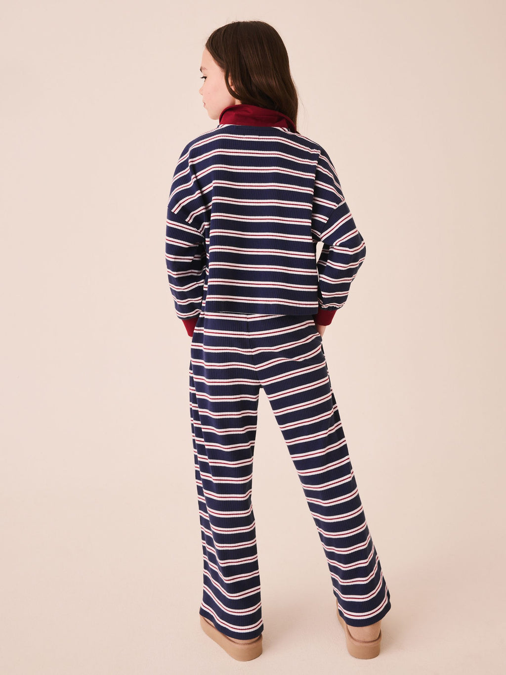 Navy/Red Rugby Top And Wide Leg Trousers Set (3-16yrs)