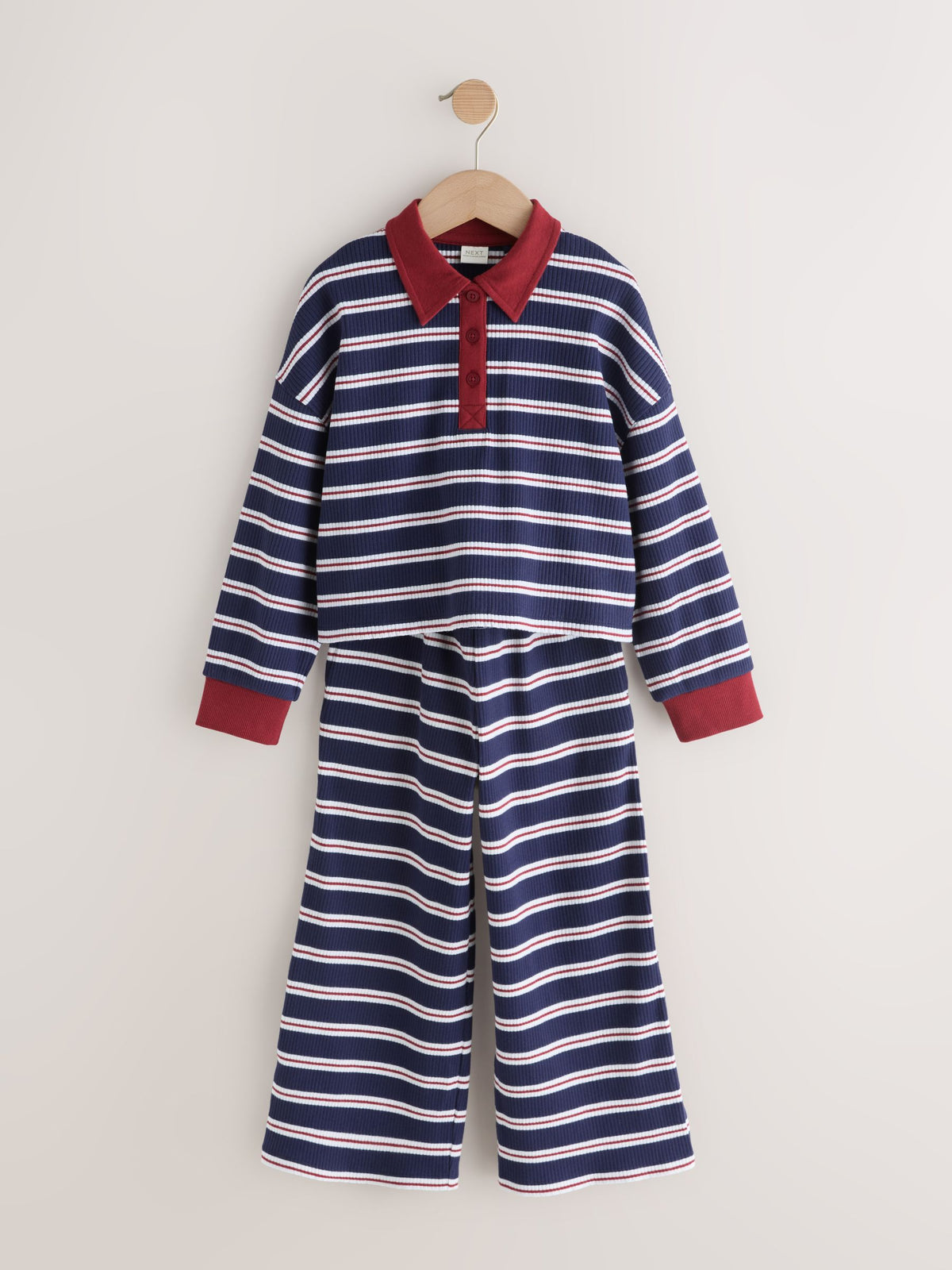 Navy/Red Rugby Top And Wide Leg Trousers Set (3-16yrs)