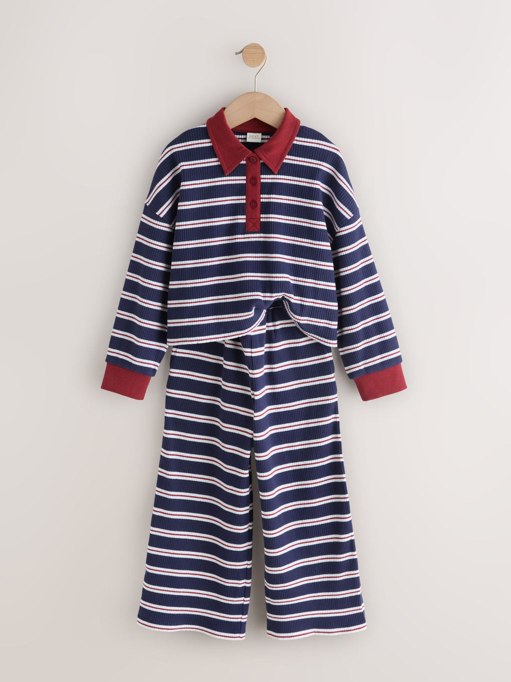 Navy/Red Rugby Top And Wide Leg Trousers Set (3-16yrs)