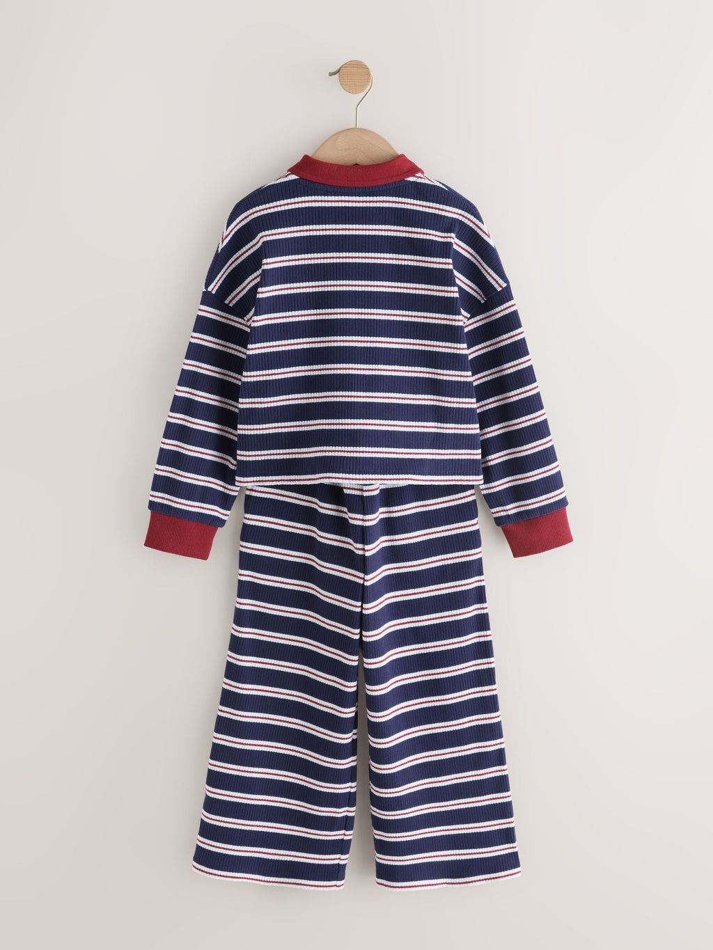 Navy/Red Rugby Top And Wide Leg Trousers Set (3-16yrs)
