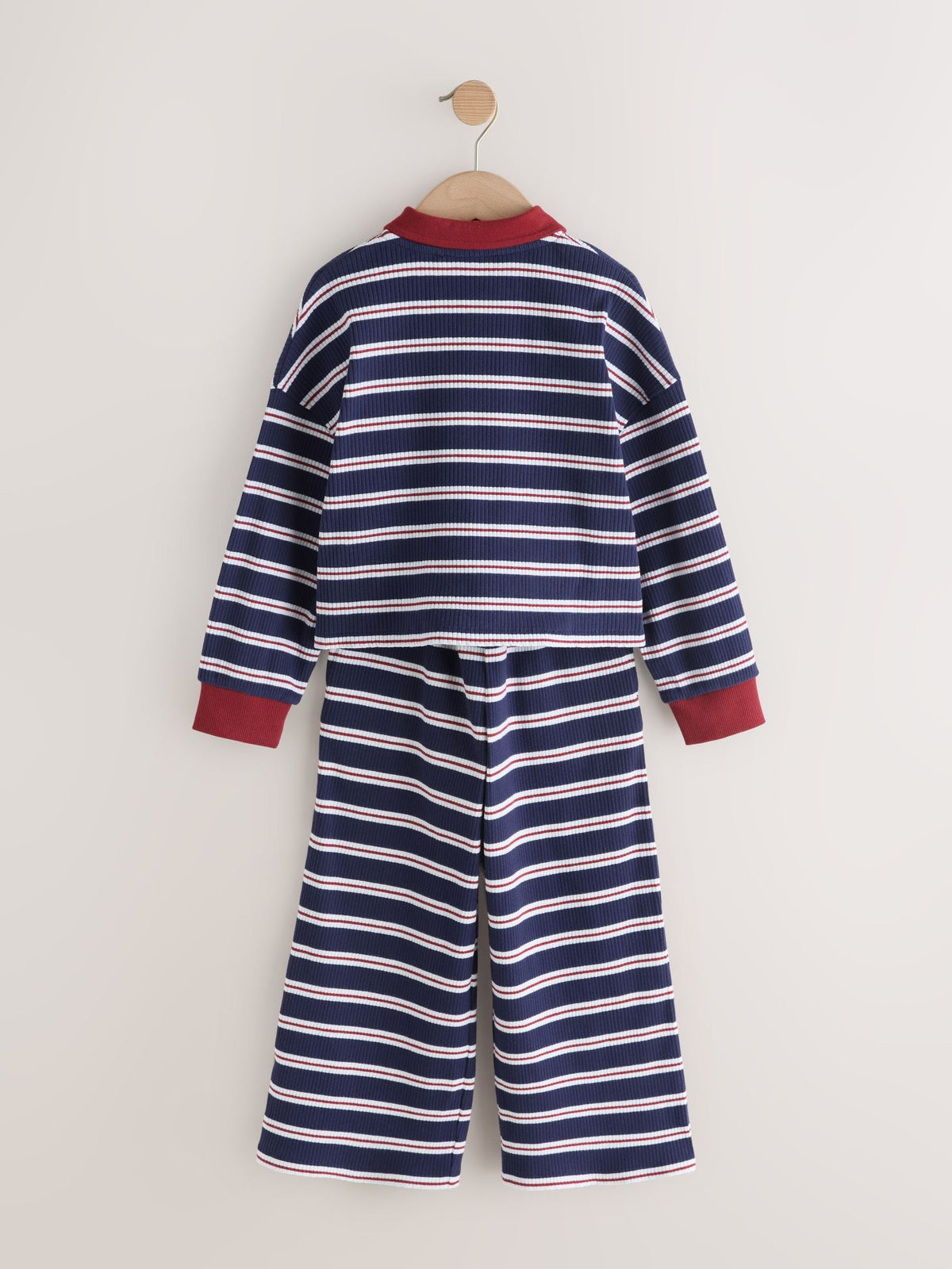 Navy/Red Rugby Top And Wide Leg Trousers Set (3-16yrs)