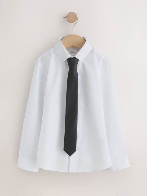 White Long Sleeve Smart Shirt with Tie (3-16yrs)