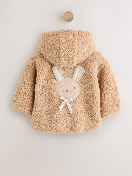 Neutral Borg Bunny Embroidered Back Popper Through Baby Jacket (0mths-2yrs)