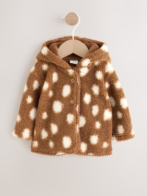 Brown Spot Borg Hooded Baby Jacket (0mths-2yrs)