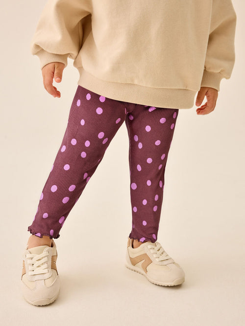 Brown Pink Spot Ribbed Leggings (3mths-7yrs)