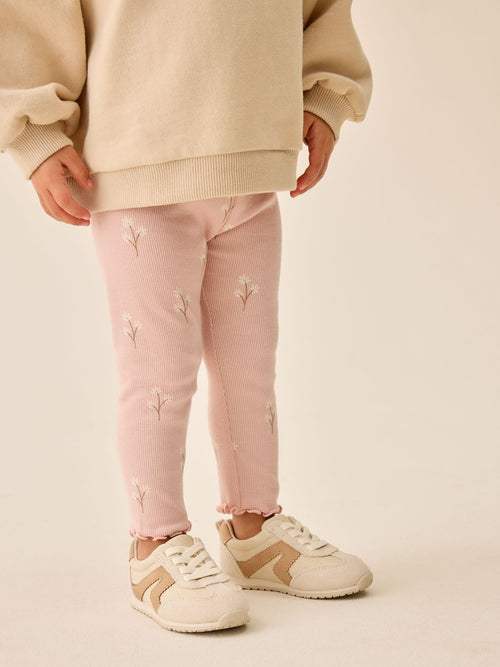 Pale Pink Ditsy Floral Ribbed Leggings (3mths-7yrs)