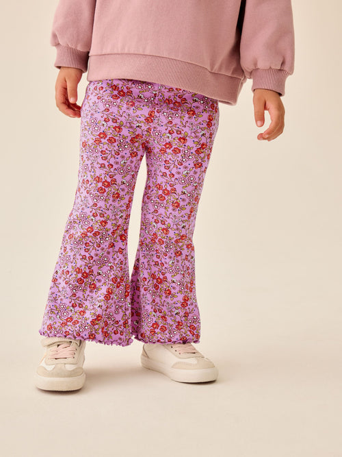 Purple Ditsy Floral Printed Ribbed Flare Leggings (3mths-7yrs)