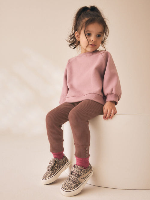 Chocolate Brown Ribbed Button Cuffed Leggings (3mths-7yrs)