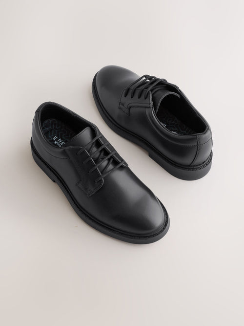 Black Leather Lace Up School Shoes
