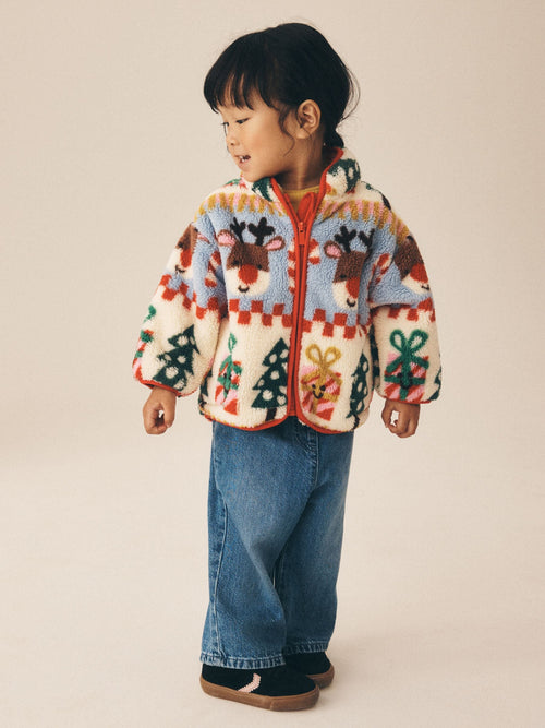 Cream Christmas Santa Zip Up Fleece (3mths-7yrs)