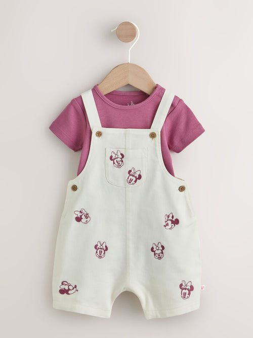 Ecru Embroidered Minnie Mouse Baby Dungaree Set (0mths-2yrs)