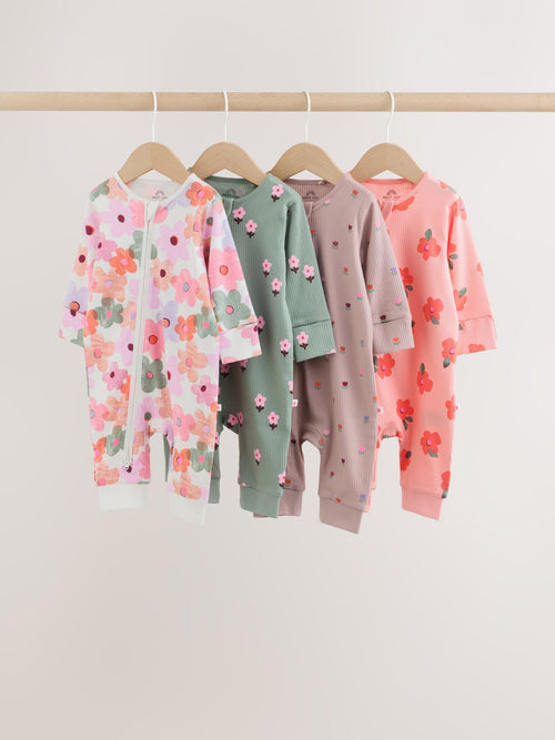 Orange Floral Two-Way Zip Baby Sleepsuits 4 Pack (0mths-3yrs)