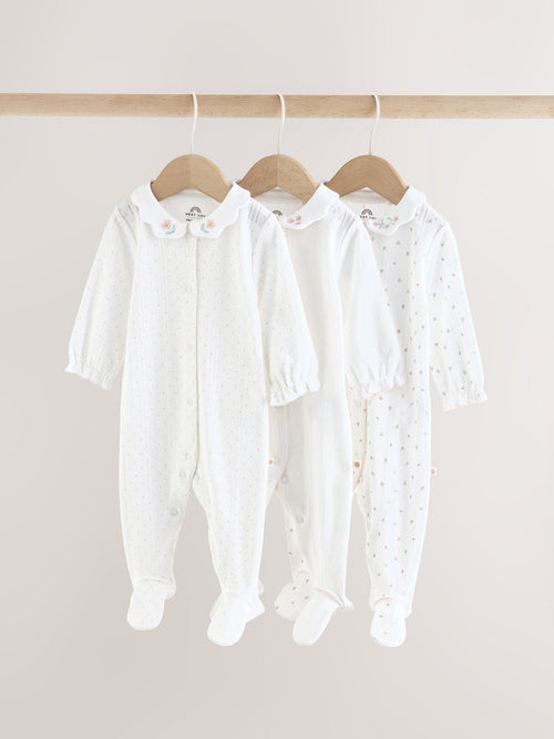 White Collar Baby Sleepsuits 3 Pack (0-2yrs)