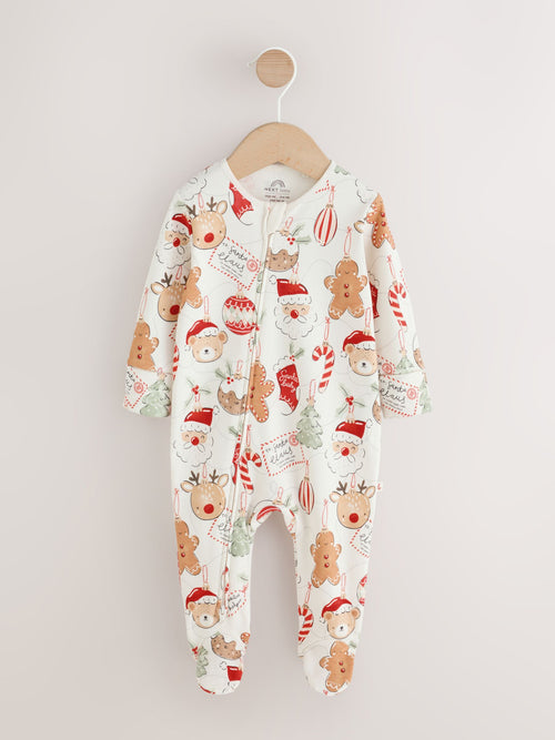 Neutral Bauble Two Way Zip Baby Christmas Sleepsuit (0mths-3yrs)