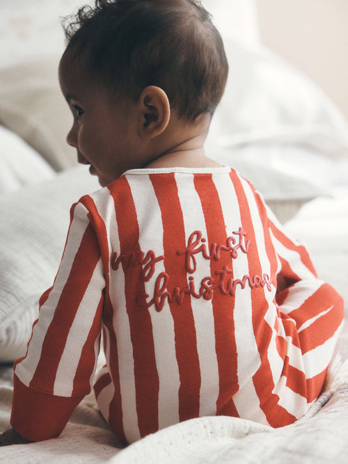 Red My First Christmas Two Way Zip Baby Sleepsuit (0-18mths)