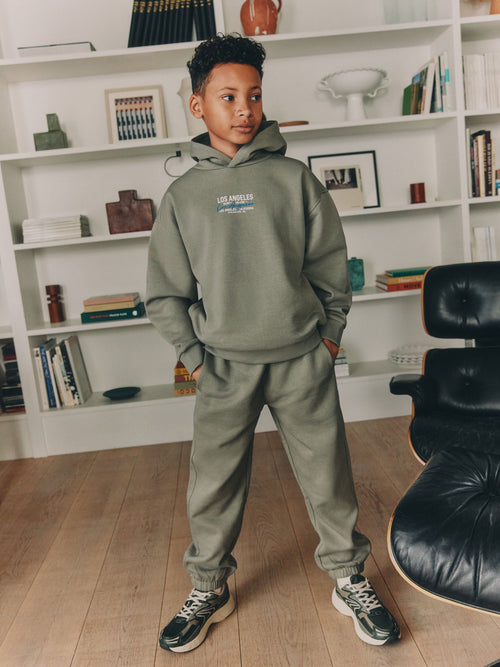 Soft Green Back Print Relaxed Fit Heavy Weight Hoody Jogger Set (3-16yrs)