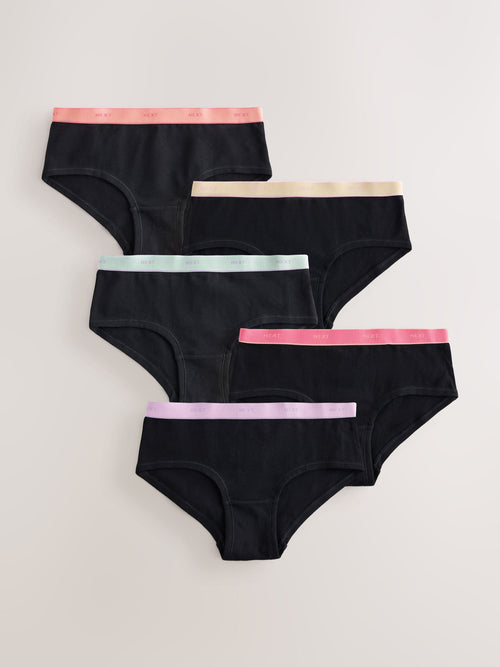 Black with Bright Waistband Hipster Briefs 5 Pack (3-16yrs)