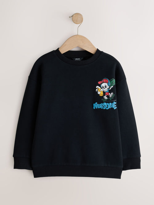 Black Regular Fit Graphic Crew Neck Sweater (3-16yrs)