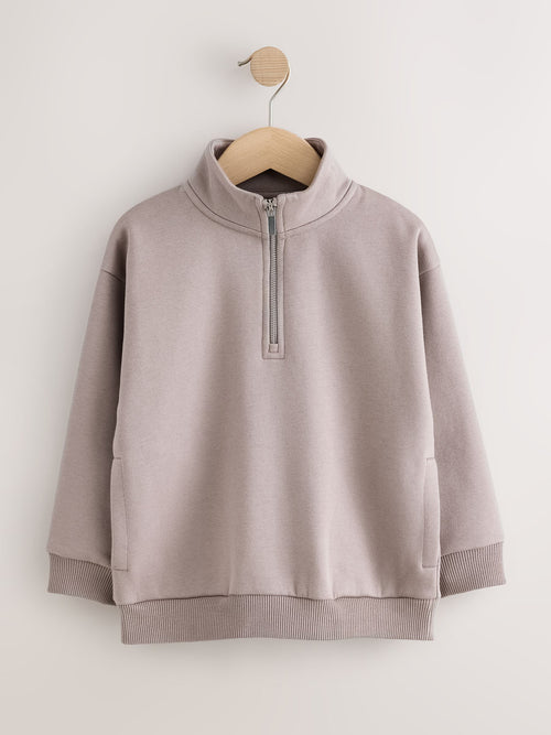 Mink Brown Smart Funnel Neck Quarter Zip Up Sweat Top (3-16yrs)