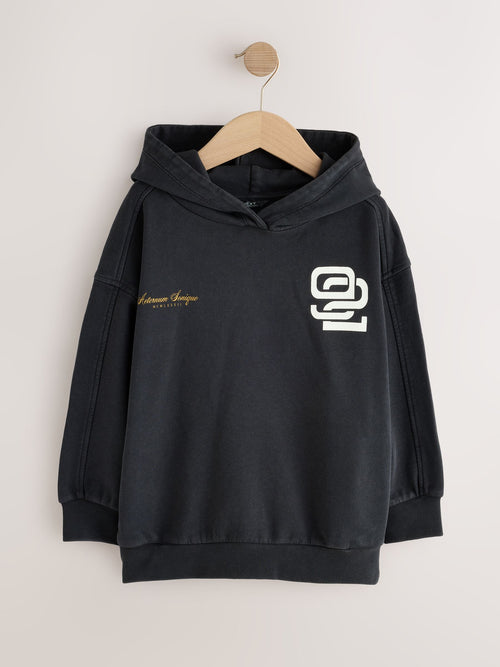 Washed Charcoal Relaxed Fit Graphic Hoodie (3-16yrs)