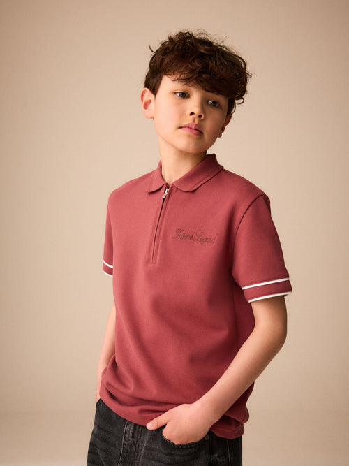 Rust Brown Zip Neck Short Sleeve Jersey Polo Shirt (3-16yrs)