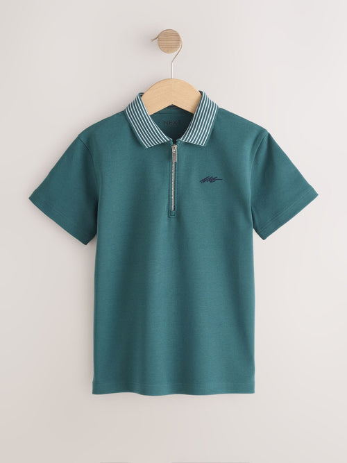 Green Zip Neck Short Sleeve Jersey Polo Shirt (3-16yrs)