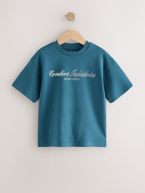 Teal Blue Graphic Heavyweight Short Sleeve T-Shirt (3-16yrs)
